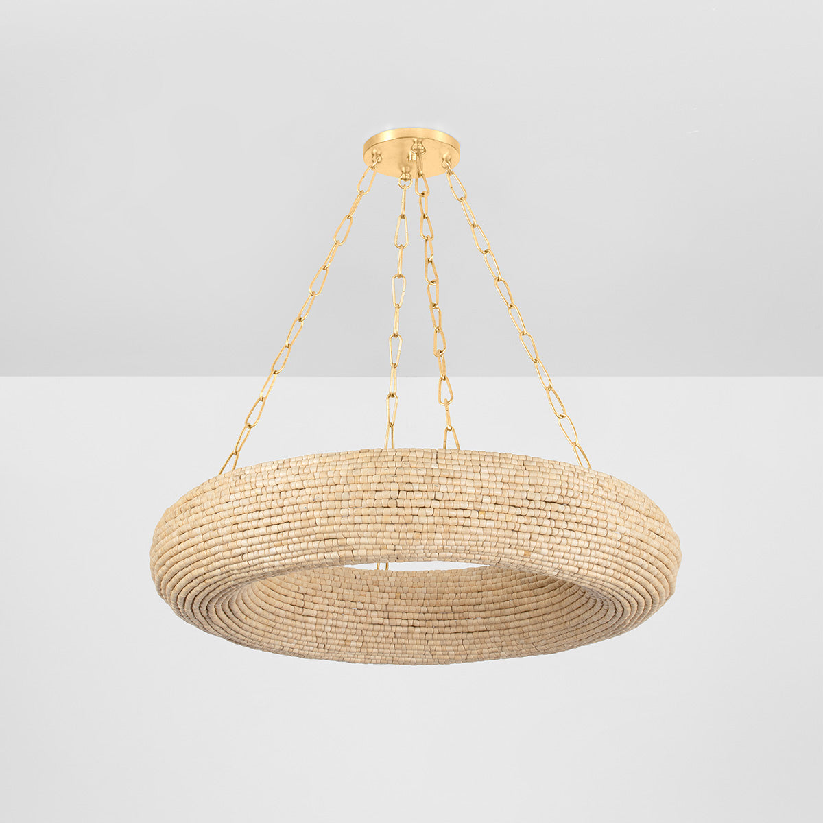 Lure Chandelier – Vintage Gold Leaf with White Wood Shade