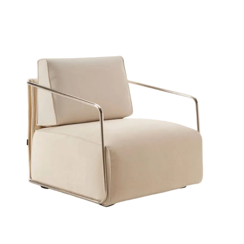 Beige armchair with metal frame on a white background