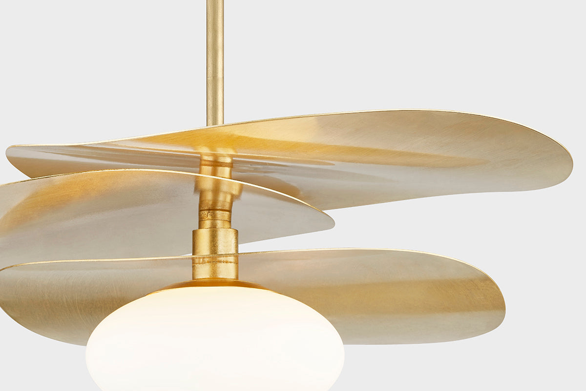 Allida Pendant Light – Vintage Gold Leaf with White Glass Shade