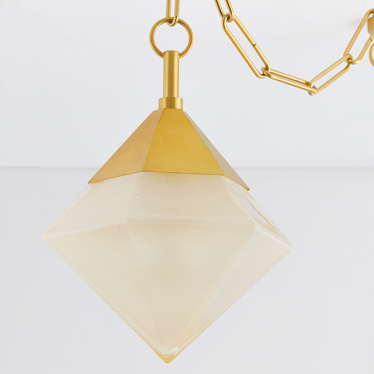 Angelique Linear Pendant – Vintage Polished Brass with Champagne Seeded Glass