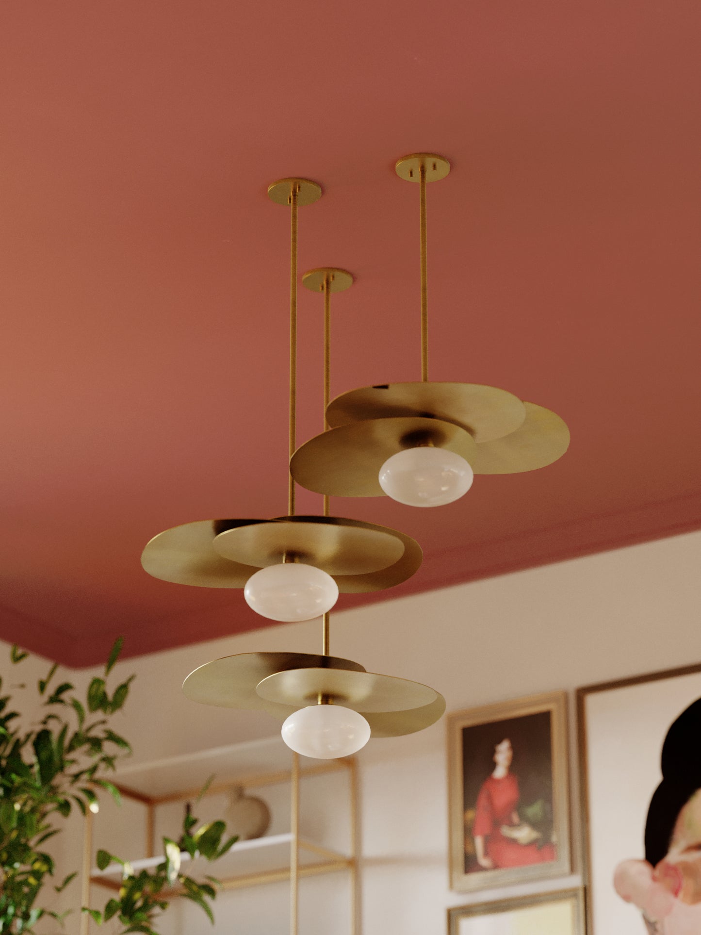 Allida Pendant Light – Vintage Gold Leaf with White Glass Shade