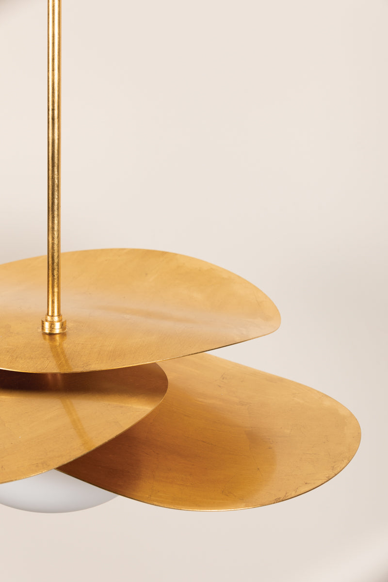 Allida Pendant Light – Vintage Gold Leaf with White Glass Shade