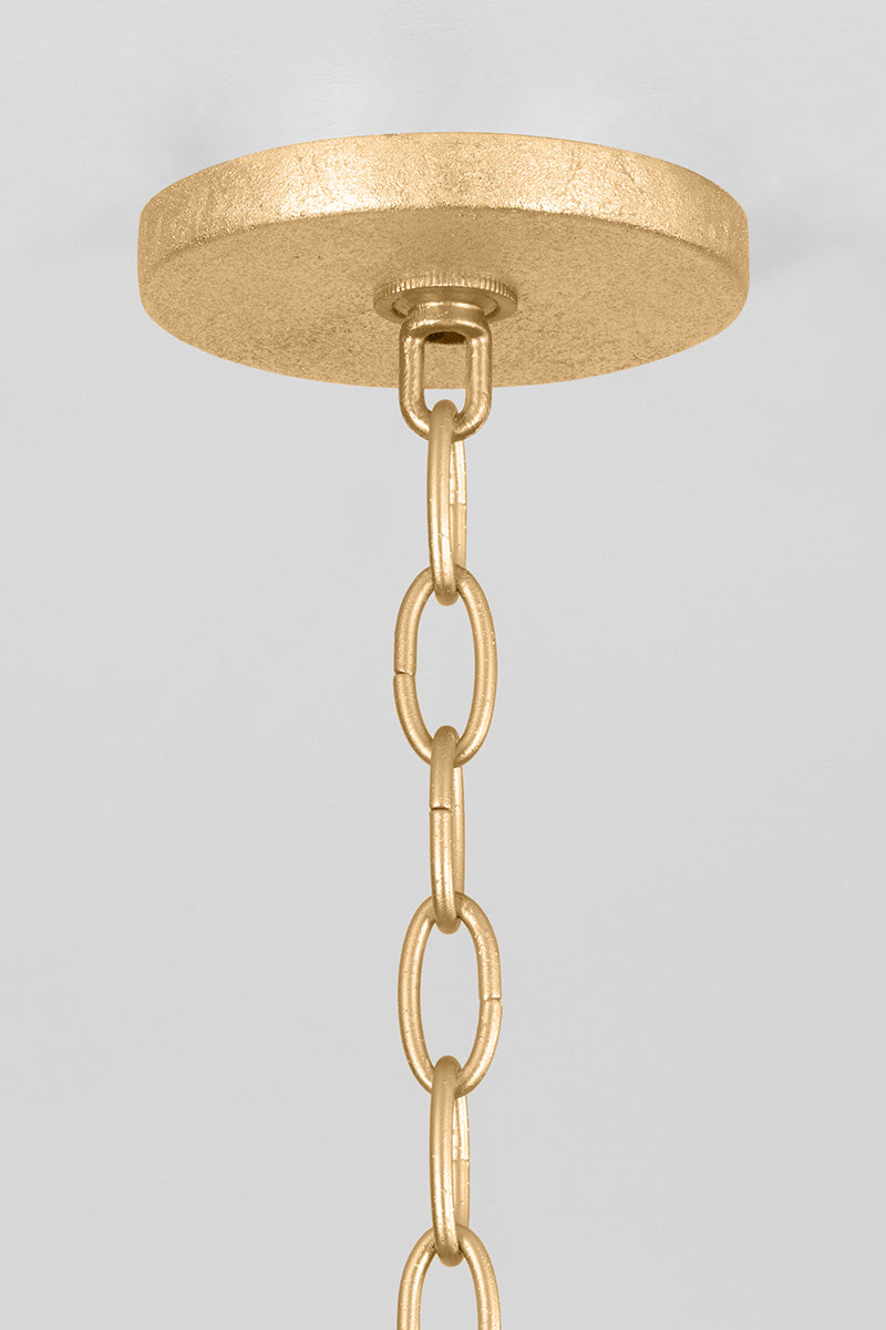 Emily 5-Light Chandelier – Gold Leaf with White Linen Shades