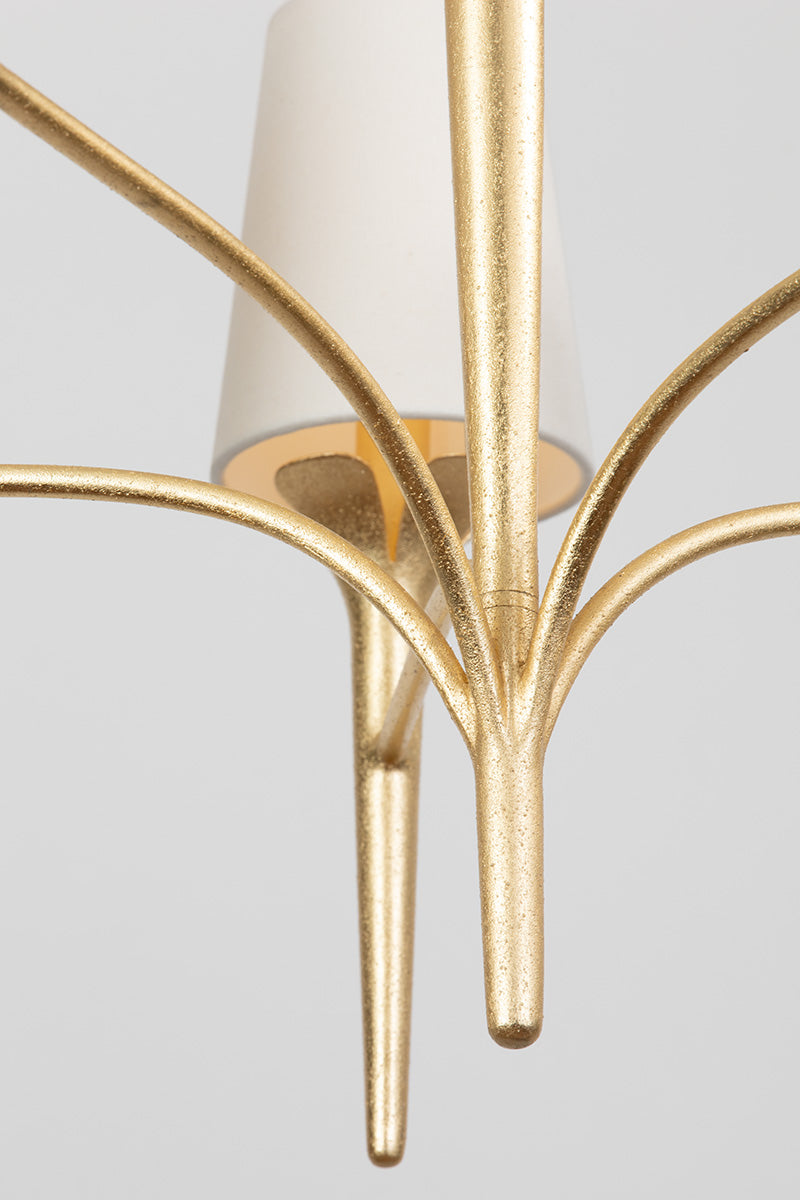Emily 5-Light Chandelier – Gold Leaf with White Linen Shades