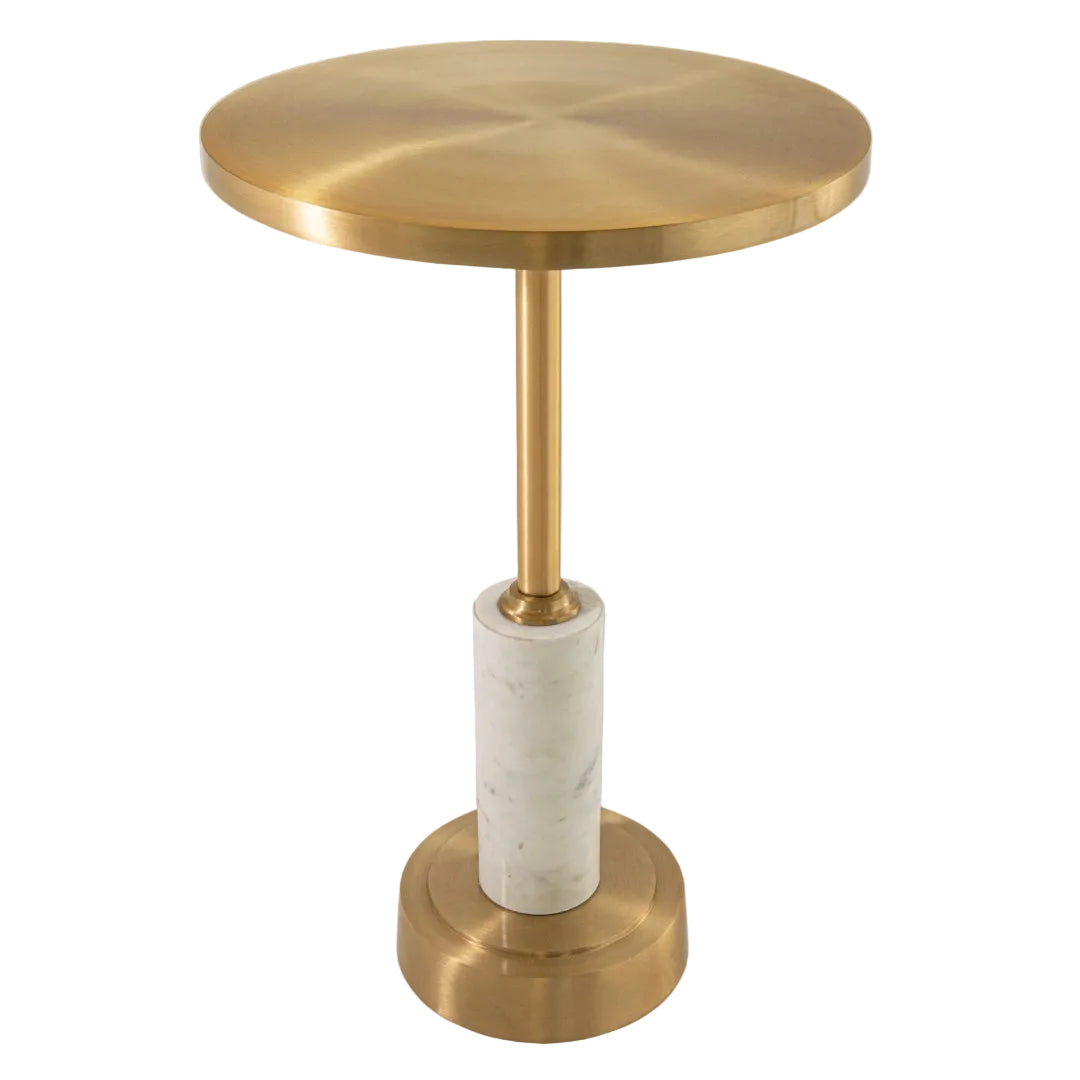 A compact Ivy Side Table with a polished white marble top and a sleek gold-finished base.