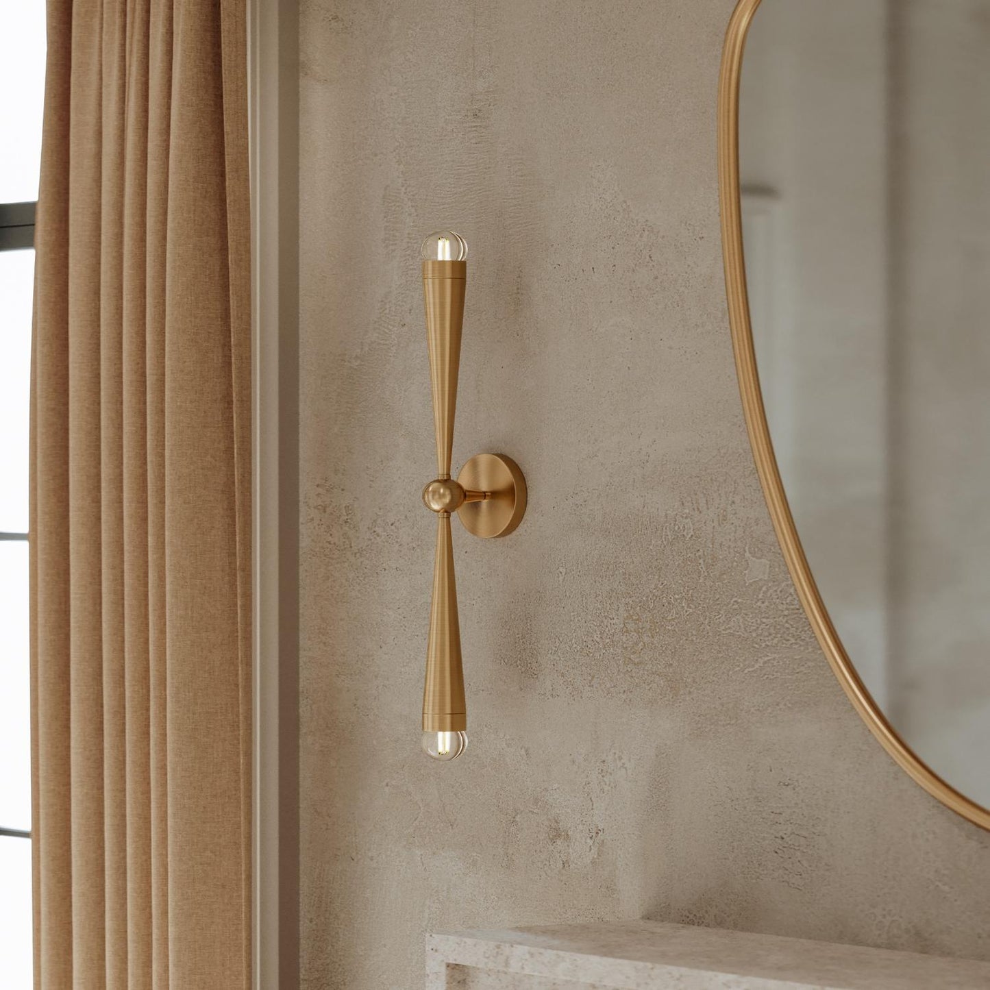 Delran Wall Light – Aged Brass with Textured Shade