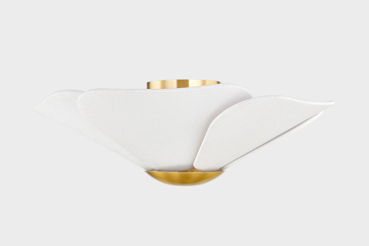 Madeline Ceiling Light – Aged Brass with Off-White Linen Shade