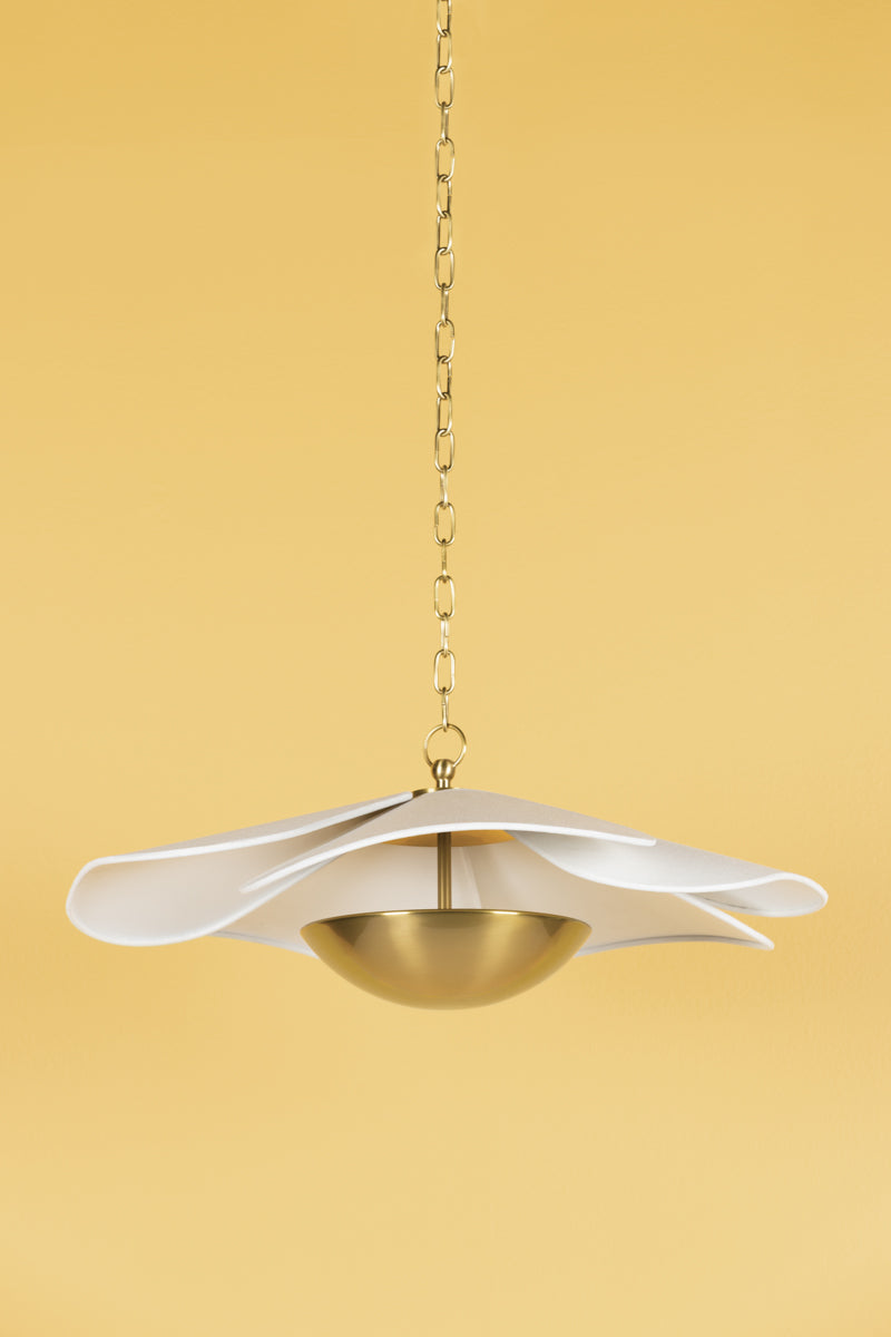 Madeline Large Ceiling Light – Aged Brass with Off-White Linen Shade