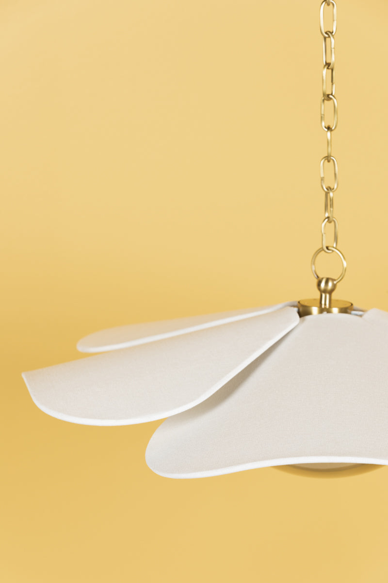 Madeline Large Ceiling Light – Aged Brass with Off-White Linen Shade