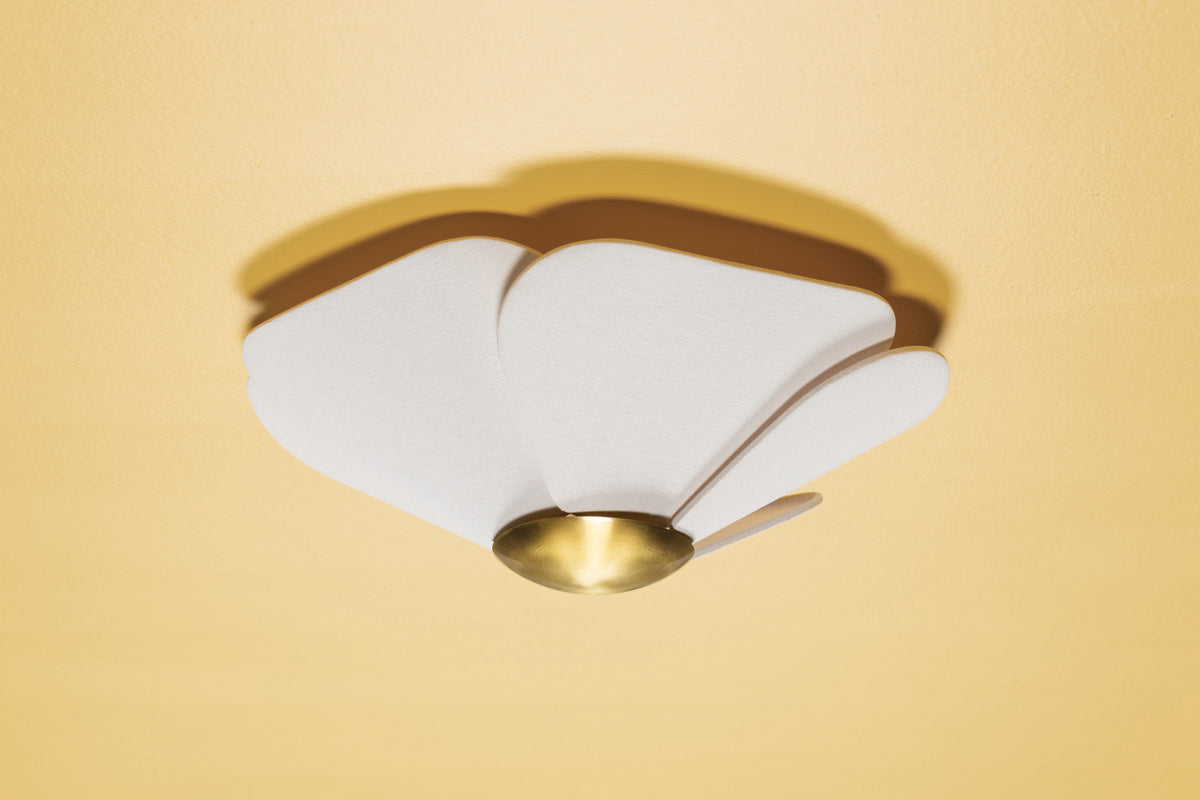 Madeline Ceiling Light – Aged Brass with Off-White Linen Shade