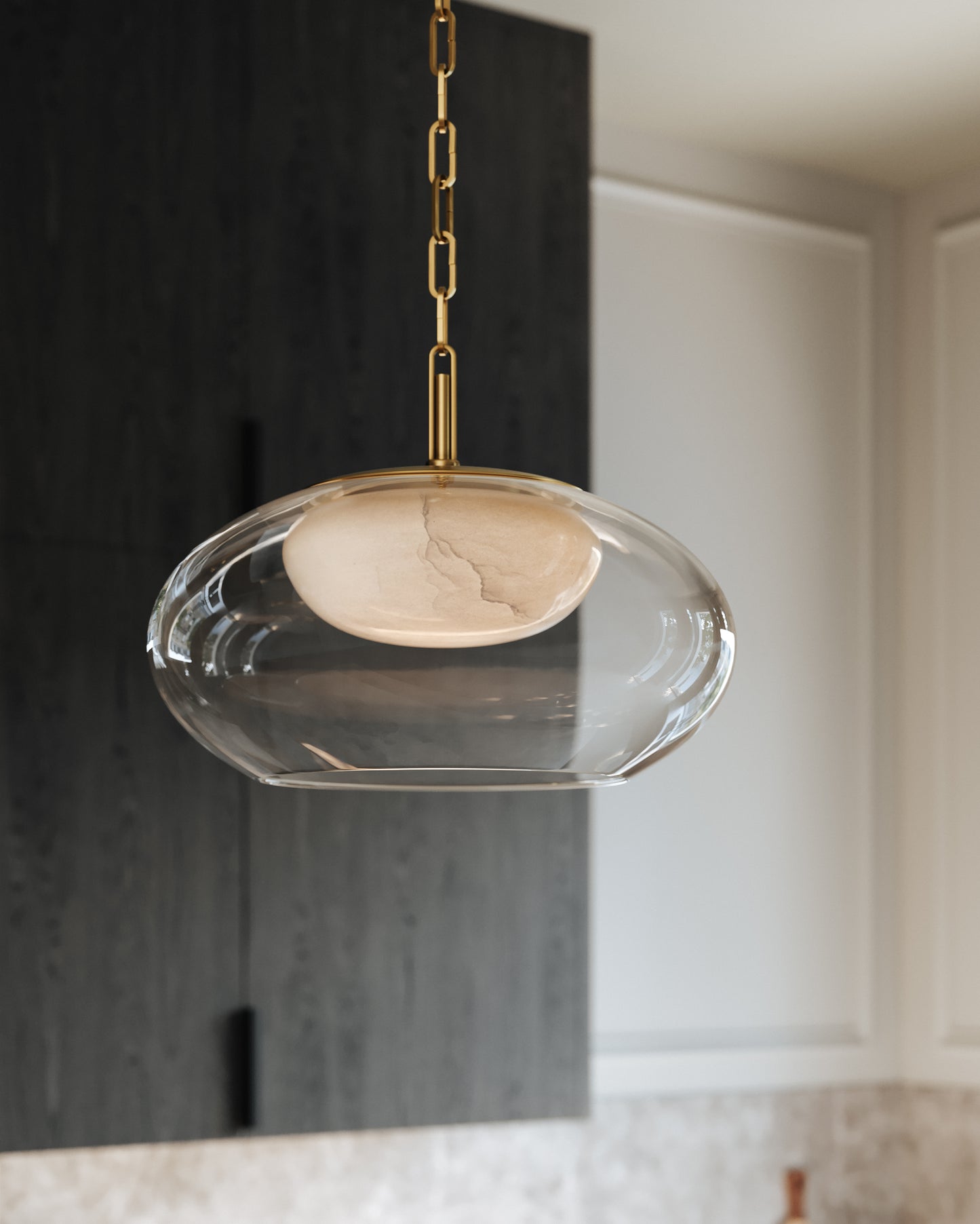 Moore Pendant Light – Aged Brass with Alabaster Shade