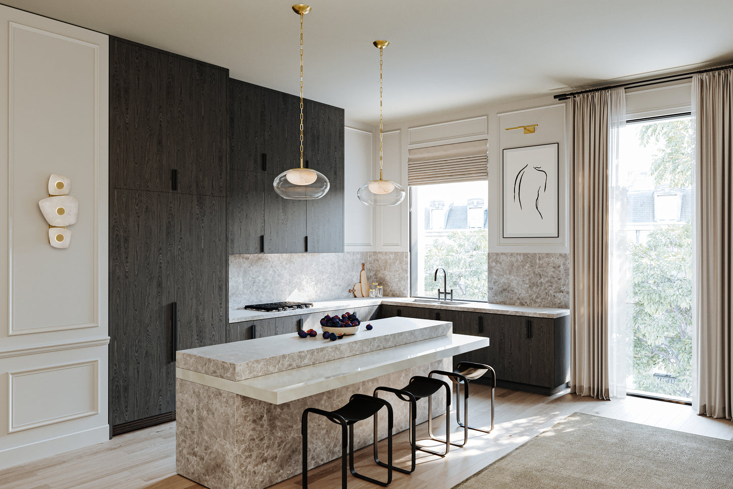 Holmdel 3-Light Wall Light – Aged Brass with Alabaster Shade