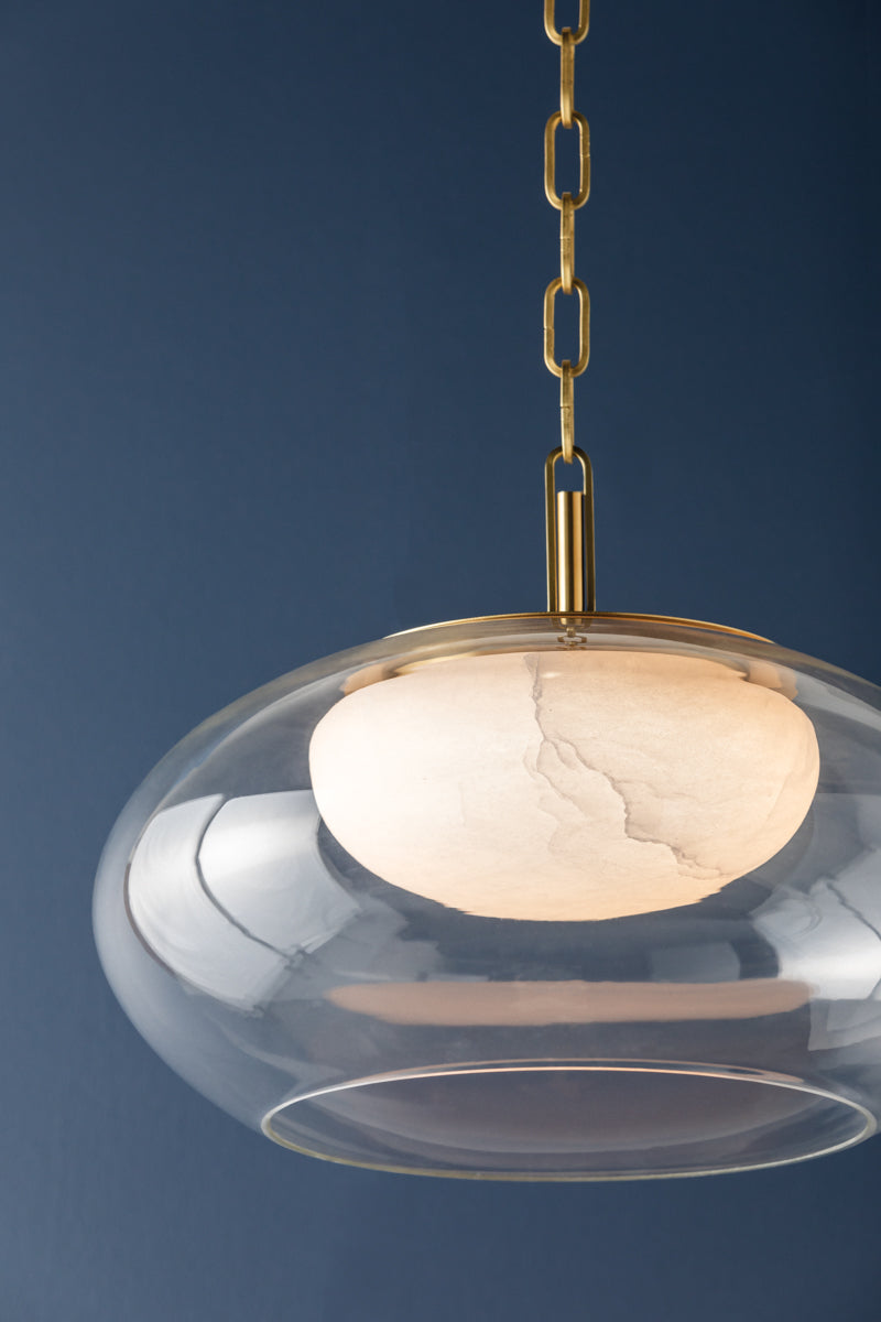Moore Pendant Light – Aged Brass with Alabaster Shade