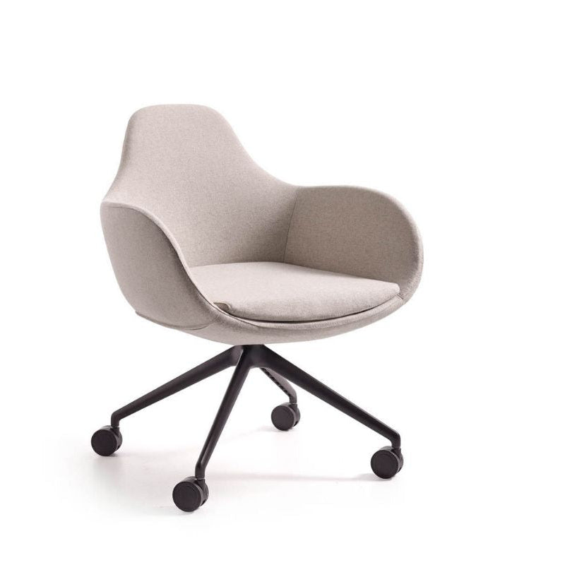 Modern chair with a beige cushioned seat and backrest on a white background