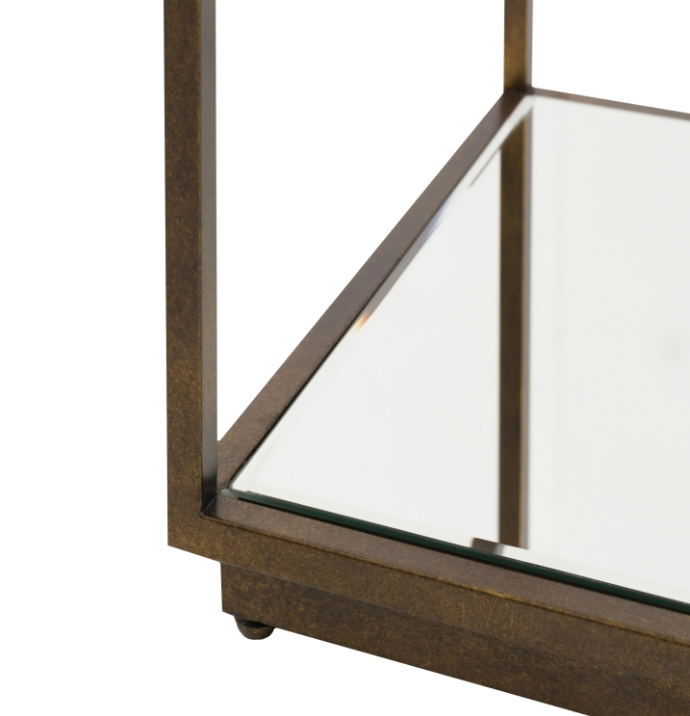 Avento Bronze Glass Side Table | Modern Luxury Accent Table with Mirrored Shelf