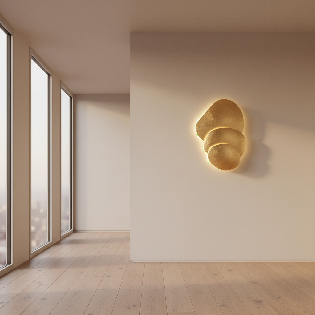 Gold wall sconce with a modern design on a white background