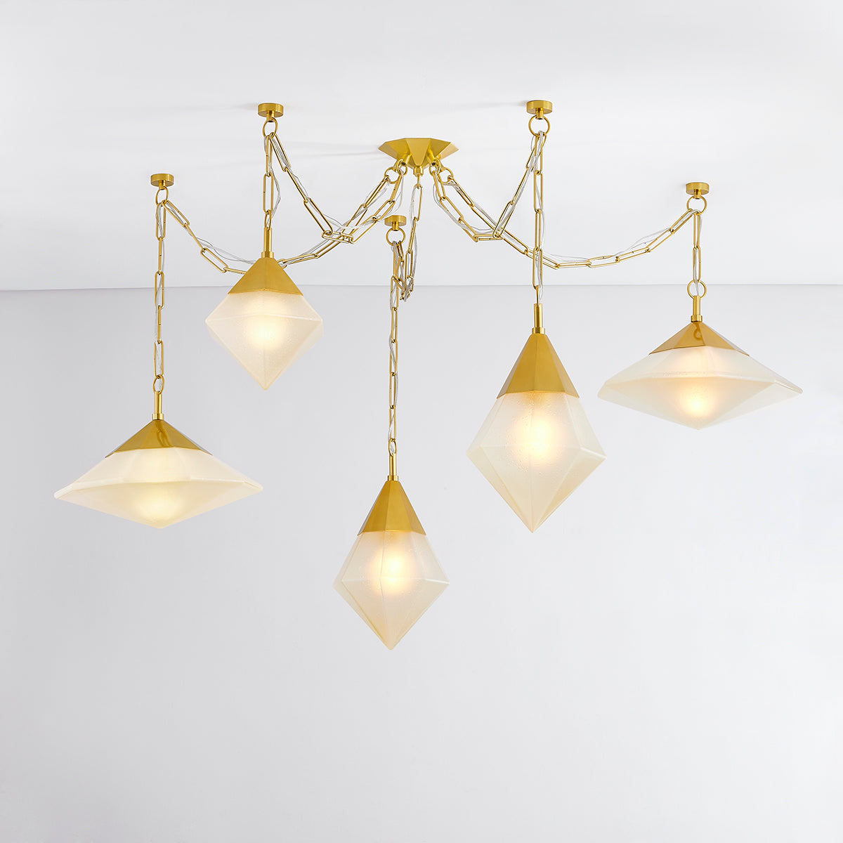 Angelique 5-Light Linear Pendant – Vintage Polished Brass with Champagne Seeded Glass