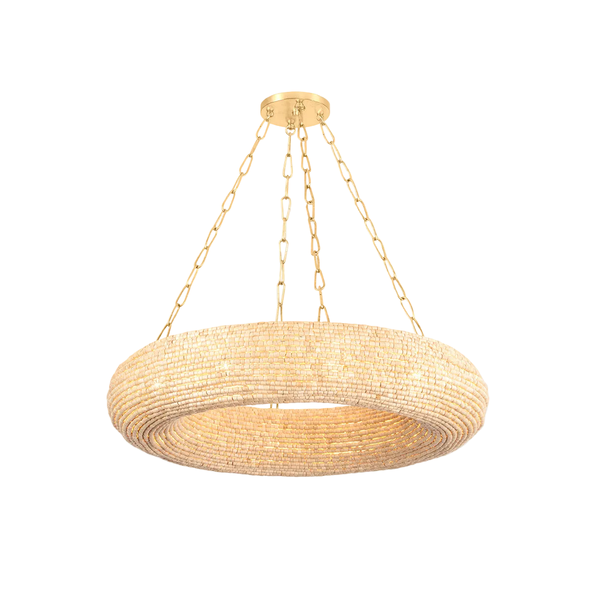 Lure Chandelier – Vintage Gold Leaf with White Wood Shade