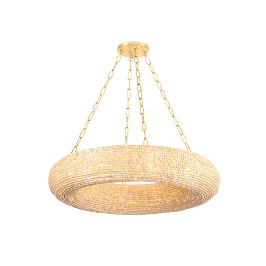 Lure Chandelier – Vintage Gold Leaf with White Wood Shade