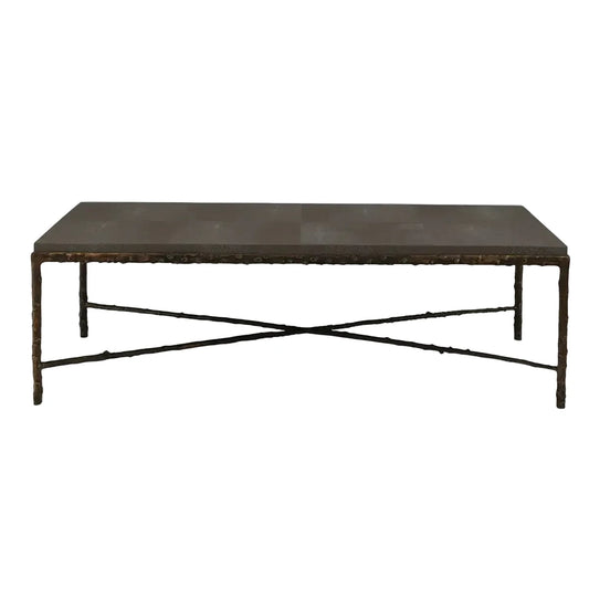 Arun Coffee Table Bronze Dorato Grey Shagreen Leather
