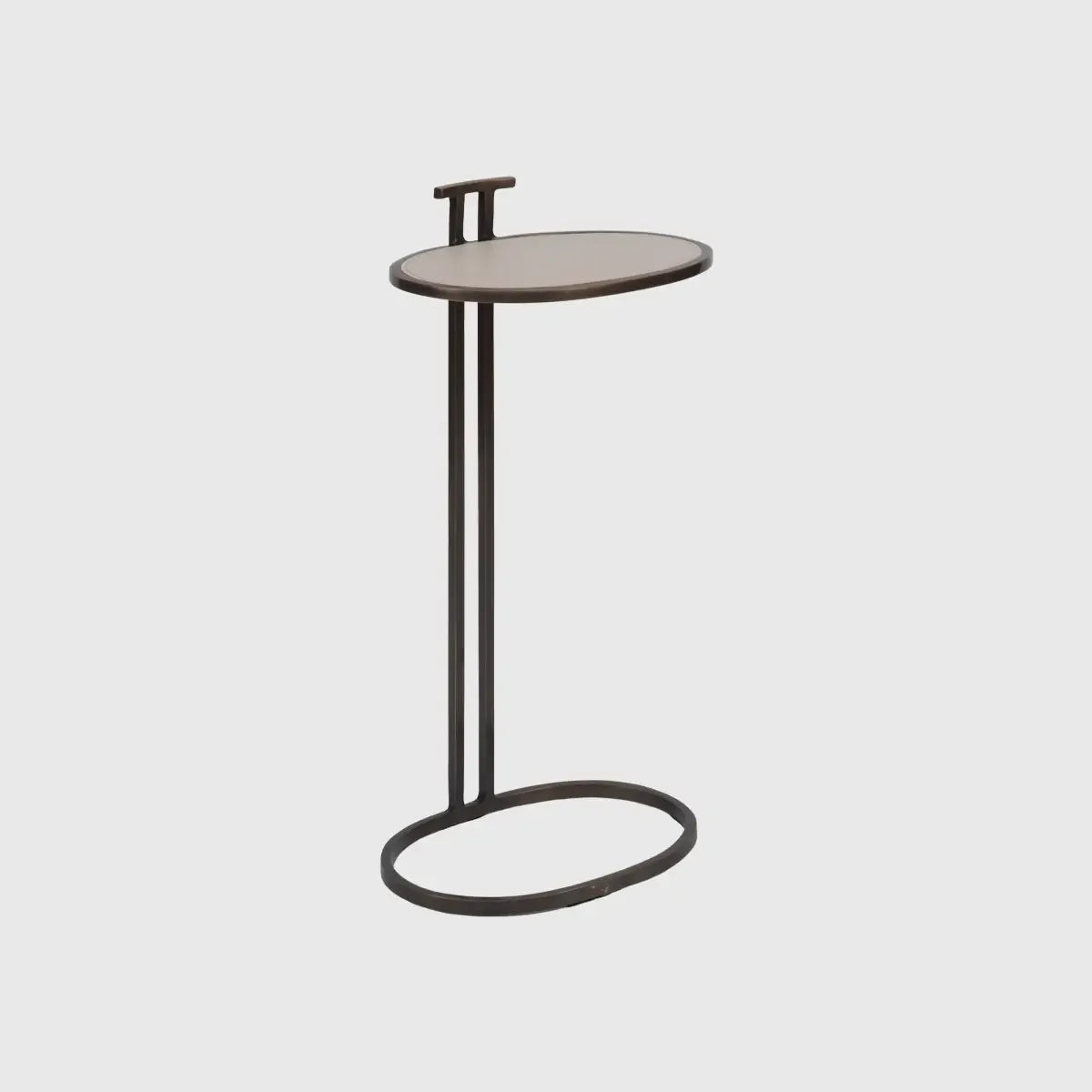 Arunya Oval Cocktail Table Dorato and Pumice Leather