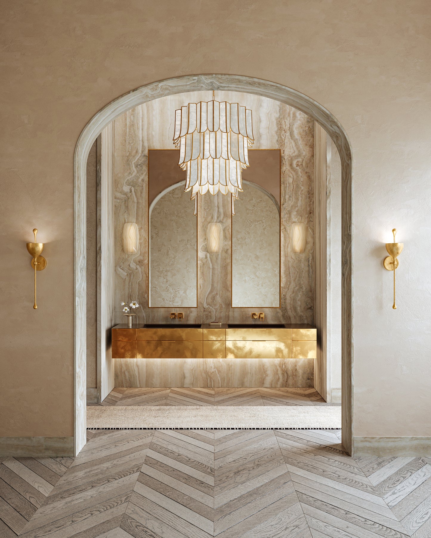 Cartagena Capiz Shell Chandelier – Vintage Gold Leaf