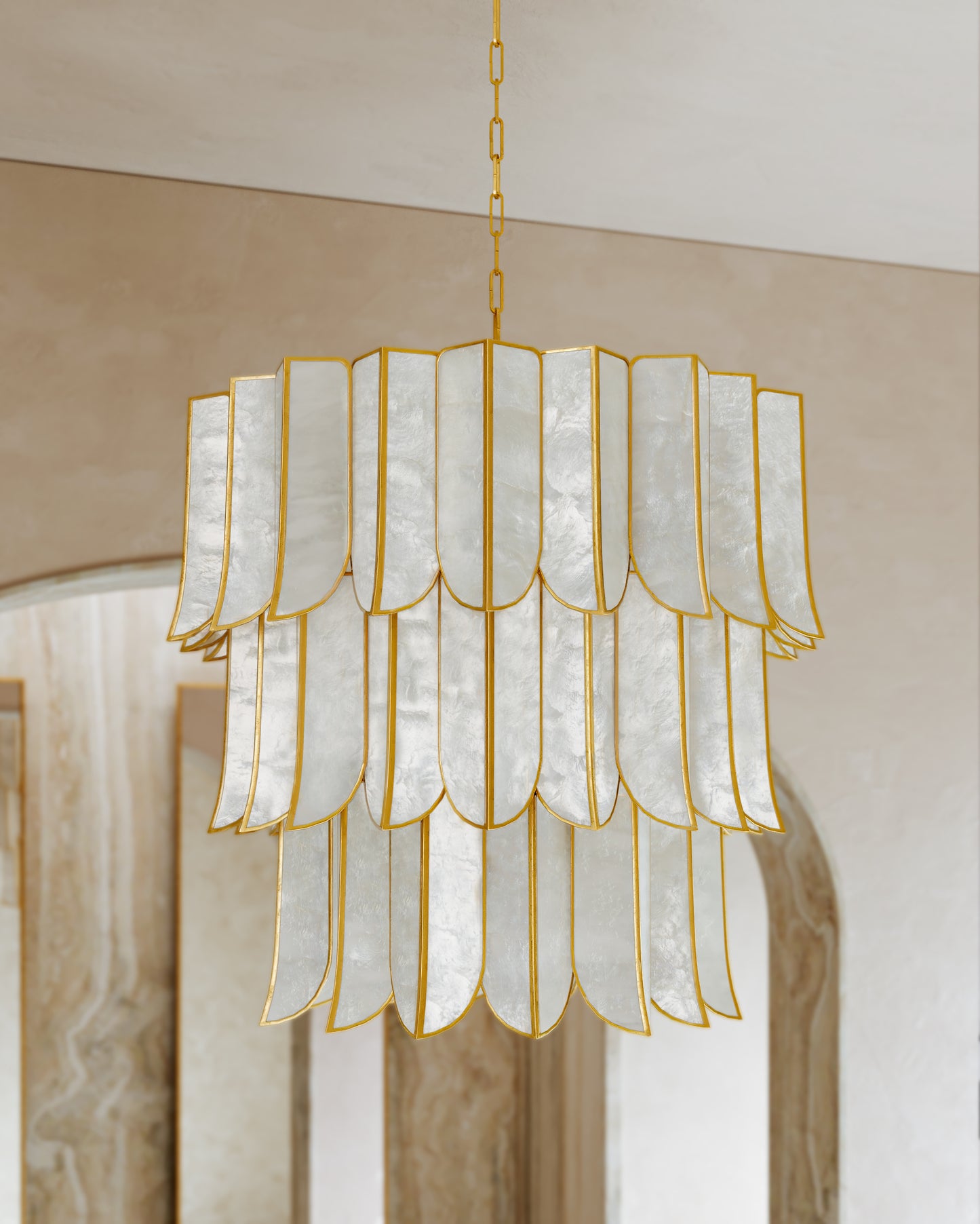 Cartagena Capiz Shell Chandelier – Vintage Gold Leaf