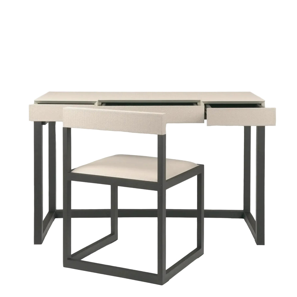 Compact Desk and Chair Woven Pumice Leather