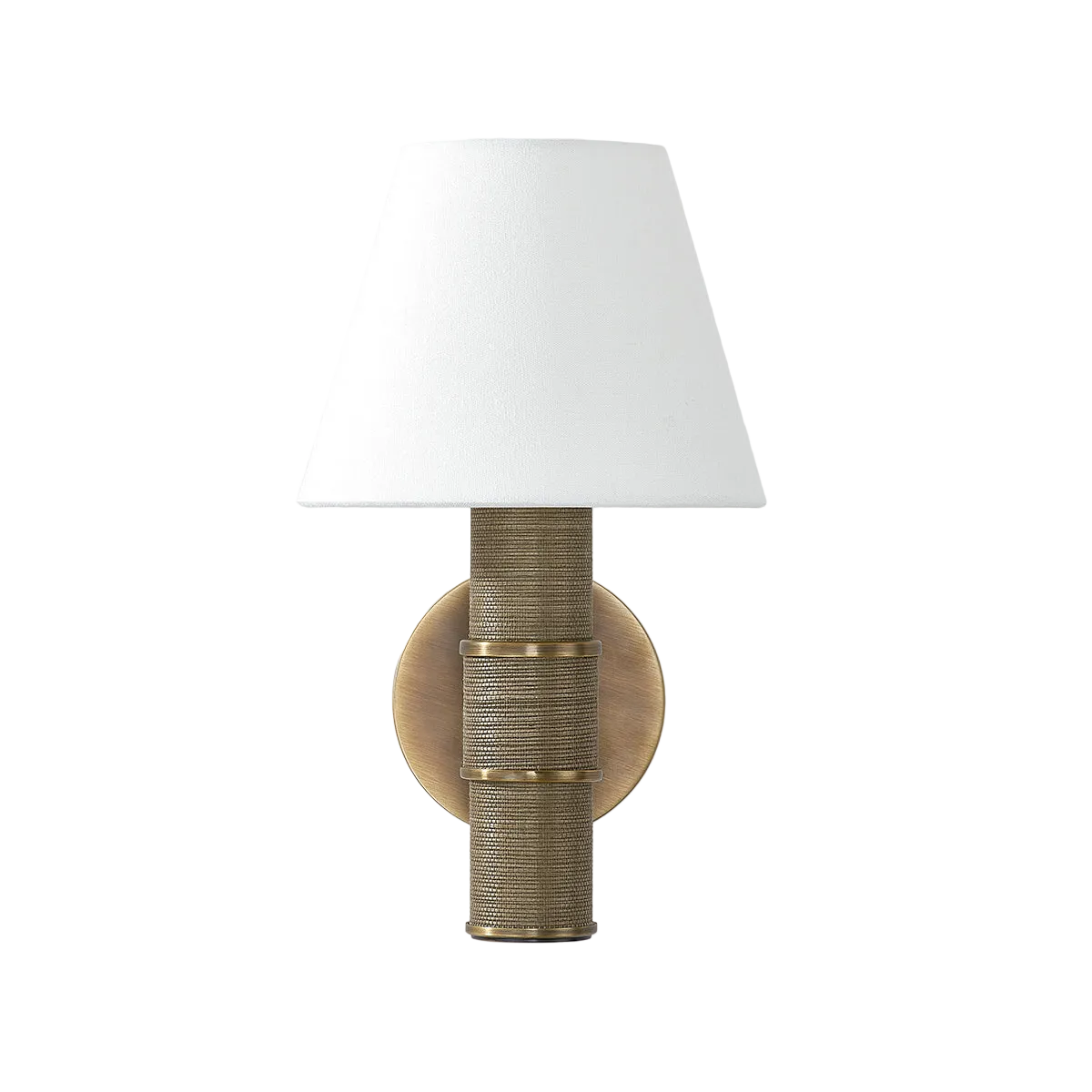 Denton Wall Light – Patina Brass with White Linen Shade