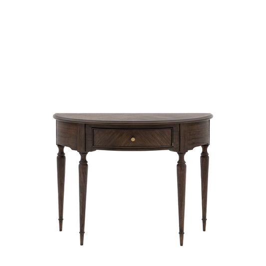 Madison Demi Lune Console Table – Dark Wood Marquetry Design