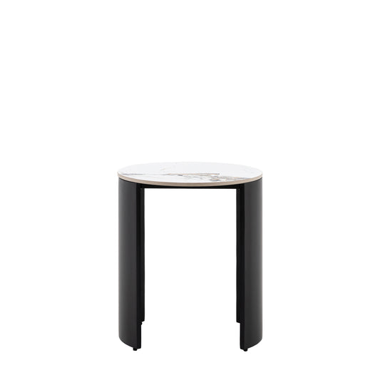 Marzio Black Marble Side Table | Modern Luxury Accent Table with Curved Metal Frame