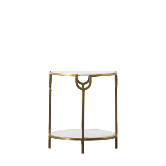 Weston White Marble Side Table | Luxury Brass Frame Accent Table with Natural Stone Top