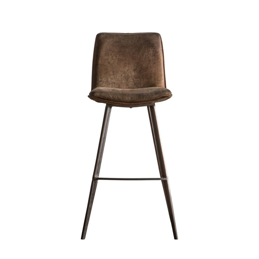 Palmer Brown Faux Leather Bar Stool Set of 2 | Vintage Inspired Counter Stools with Bronze Metal Legs