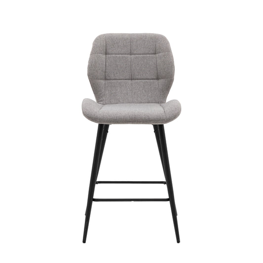 Manford Light Grey Upholstered Counter Stool Set of 2 | Modern Mid Century Bar Stools with Metal Legs