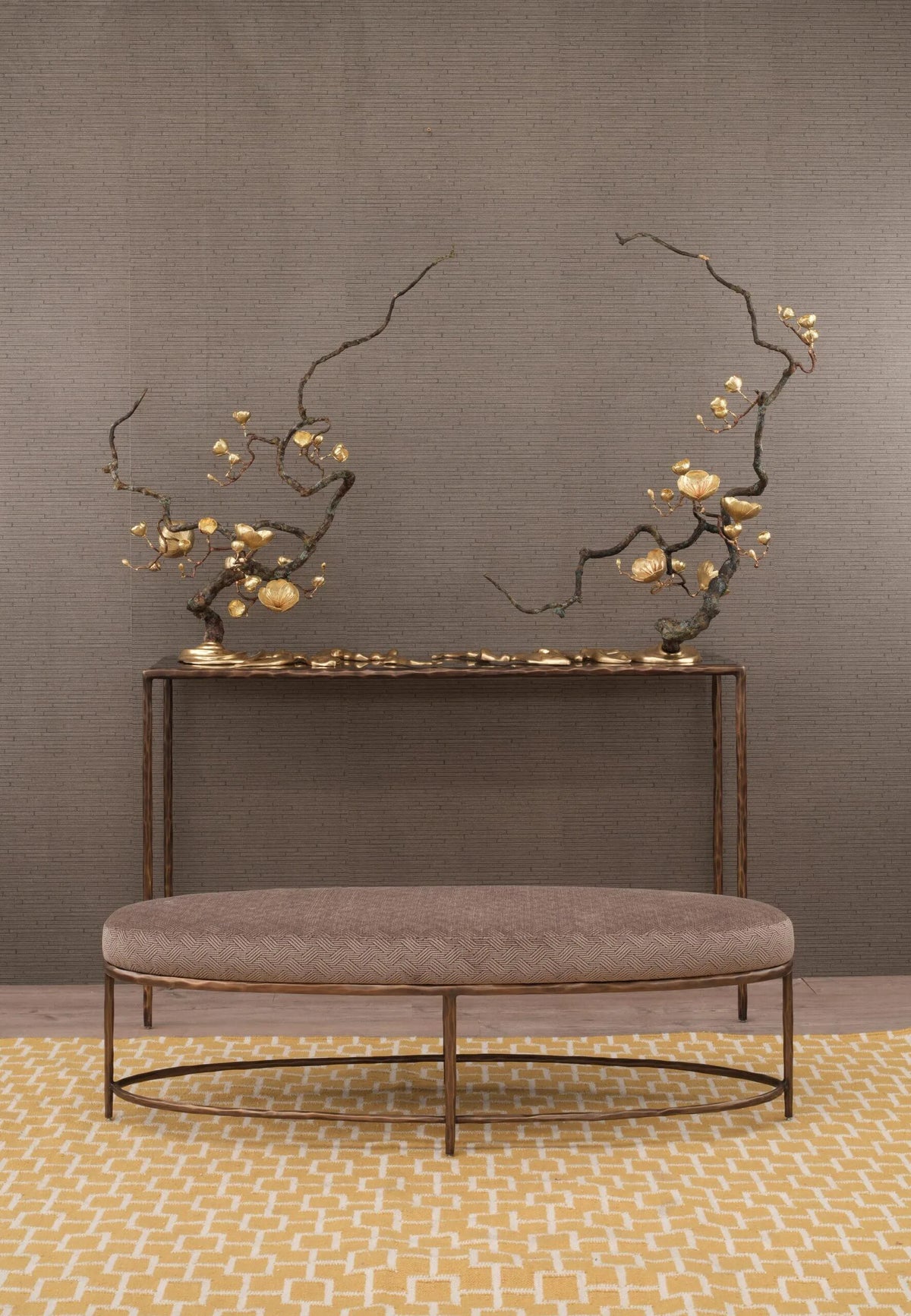 Forge Oval Bench in Bronze Dorato
