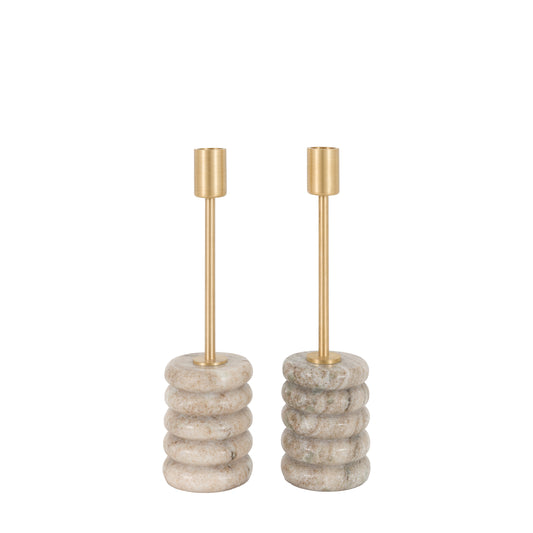 Novi Gold Candle Stick Set of 2 – Beige Marble