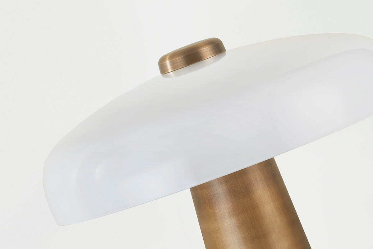 Lush Table Lamp – Patina Brass with White Glass Shade