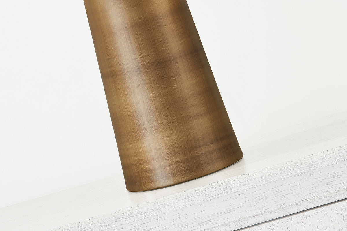 Lush Table Lamp – Patina Brass with White Glass Shade