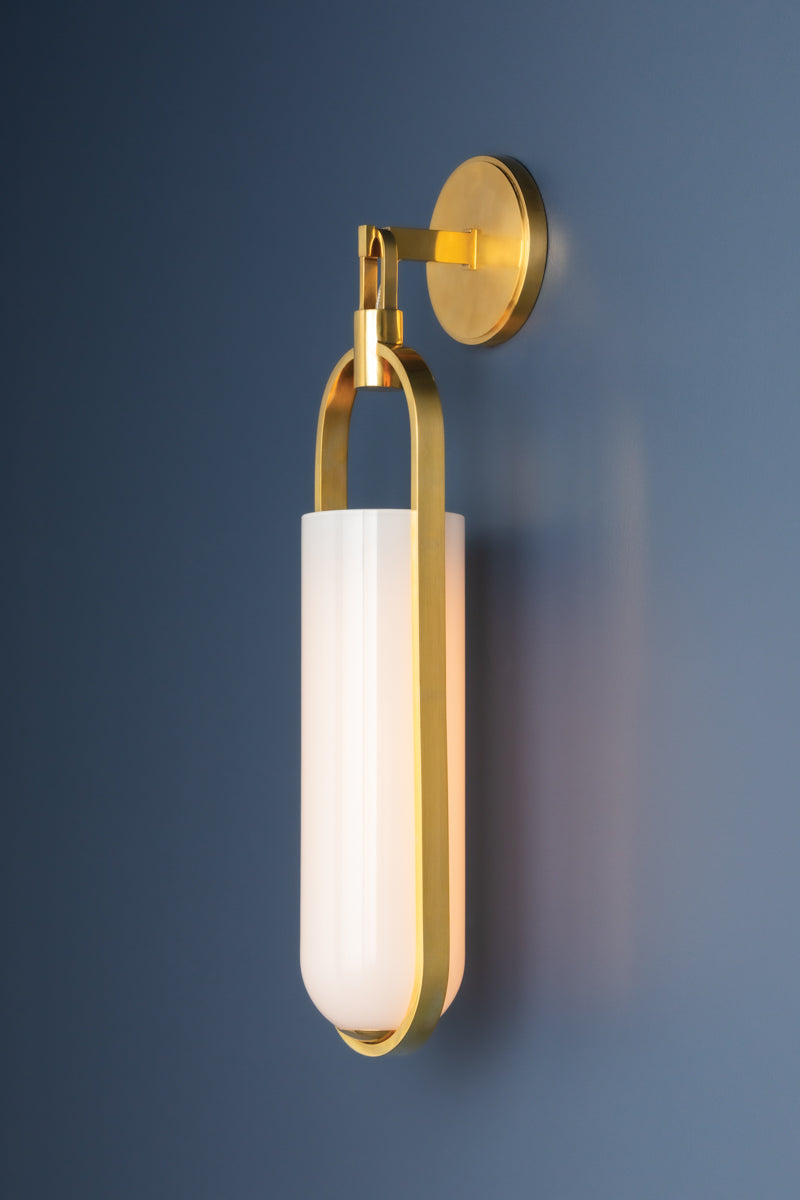 Lorimer Wall Sconce – Aged Brass with White Glass