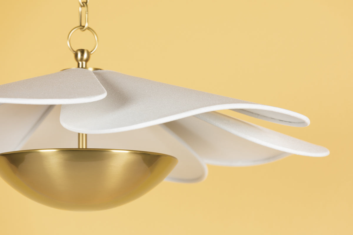 Madeline Large Ceiling Light – Aged Brass with Off-White Linen Shade