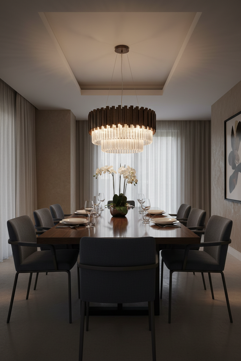 Wooden pendant light with cylindrical design on a white background