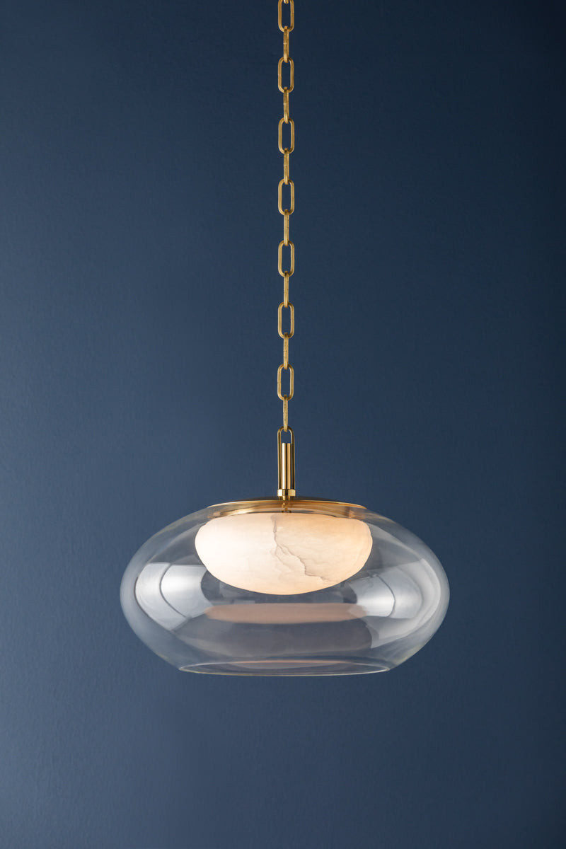 Moore Pendant Light – Aged Brass with Alabaster Shade