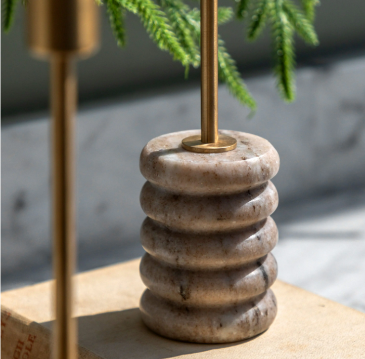 Novi Gold Candle Stick Set of 2 – Beige Marble