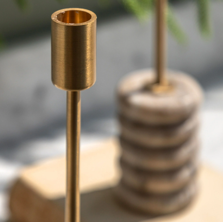 Novi Gold Candle Stick Set of 2 – Beige Marble