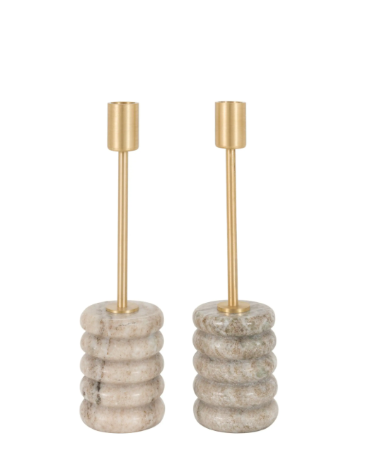 Novi Gold Candle Stick Set of 2 – Beige Marble