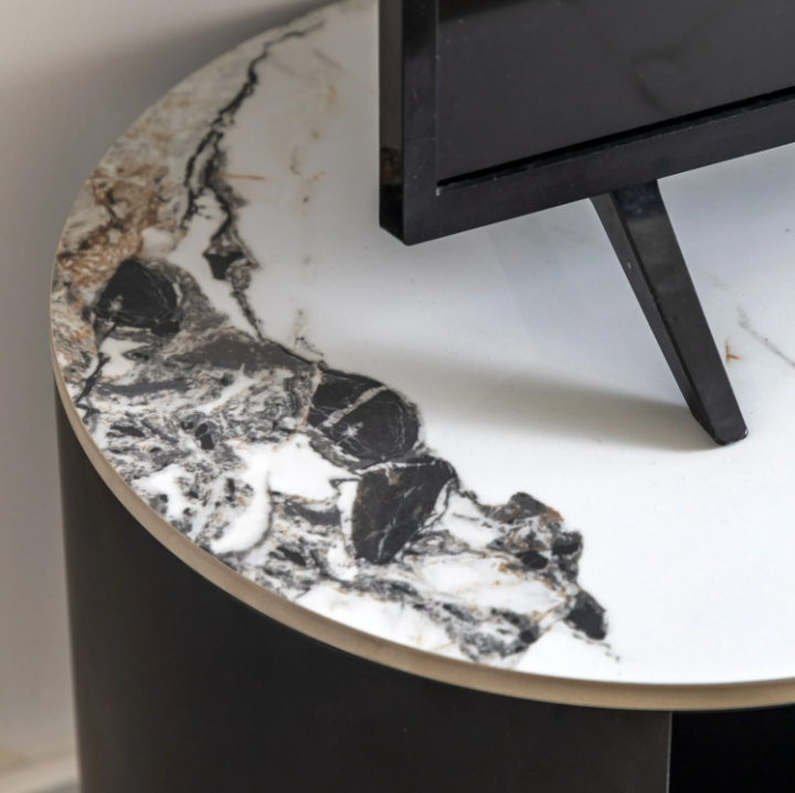 Marzio Media Unit – Black &amp; White Marble Effect
