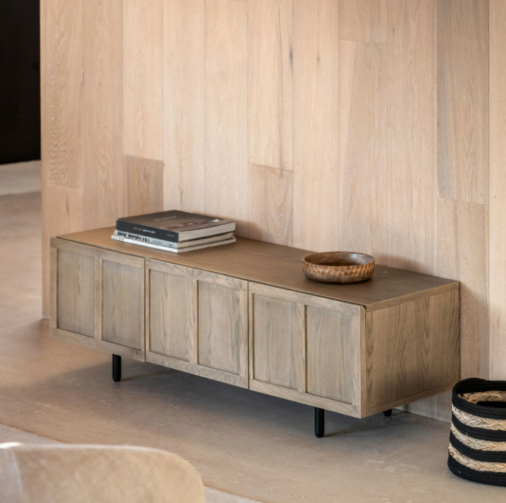 Panelled Media Unit – Smoked Oak Finish