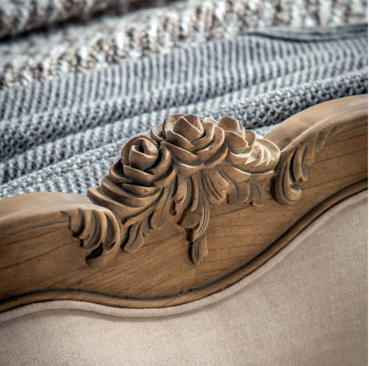 Chic Super King Linen Upholstered Bed – Weathered Finish
