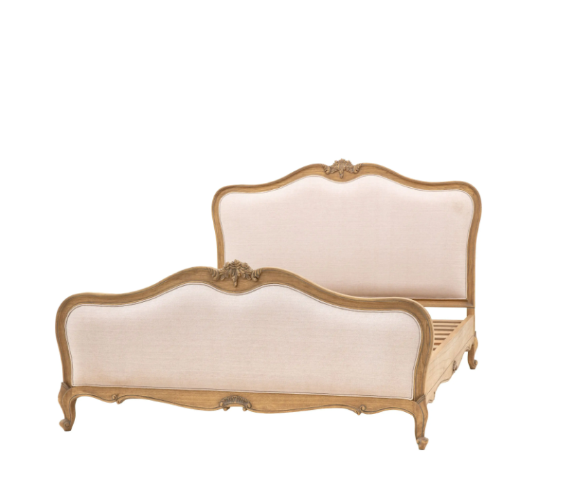 Chic Super King Linen Upholstered Bed – Weathered Finish