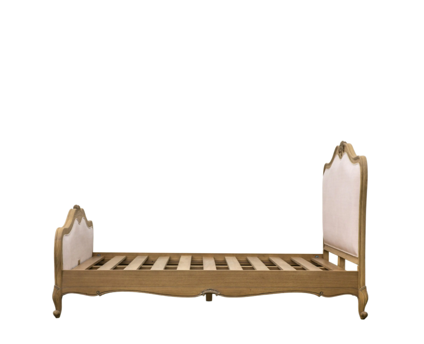 Chic Super King Linen Upholstered Bed – Weathered Finish
